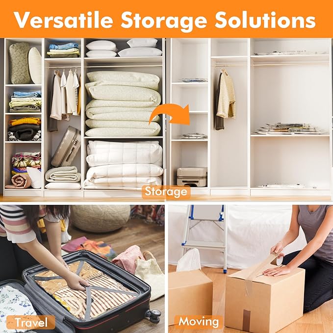 Vacuum Storage Bags (3 x Jumbo, 3 x Large, 3 x Medium, 3 x Small), Space Saver Sealer Compression Bags with Travel Hand Pump,FAST AND FREE DELIVERY