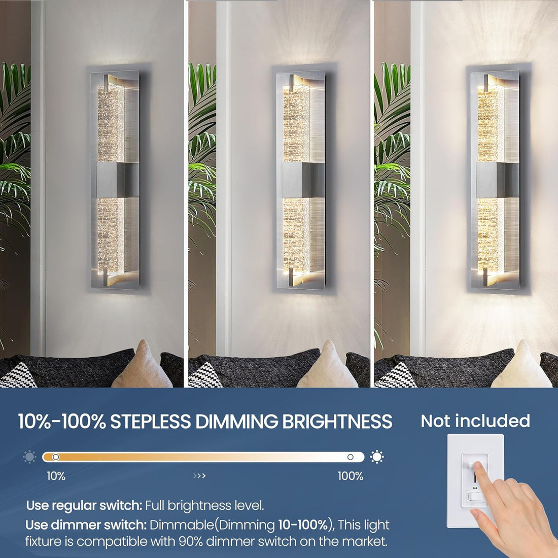 LED Wall Sconce Light: 19 Inch Modern Sconces Wall Lighting 3000K Dimmable Crystal Wall Lamps Indoor Bathroom Sconce Wall Mount Light Fixtures for Living Room/Bedroom/Hallway,Fast and free shipping.