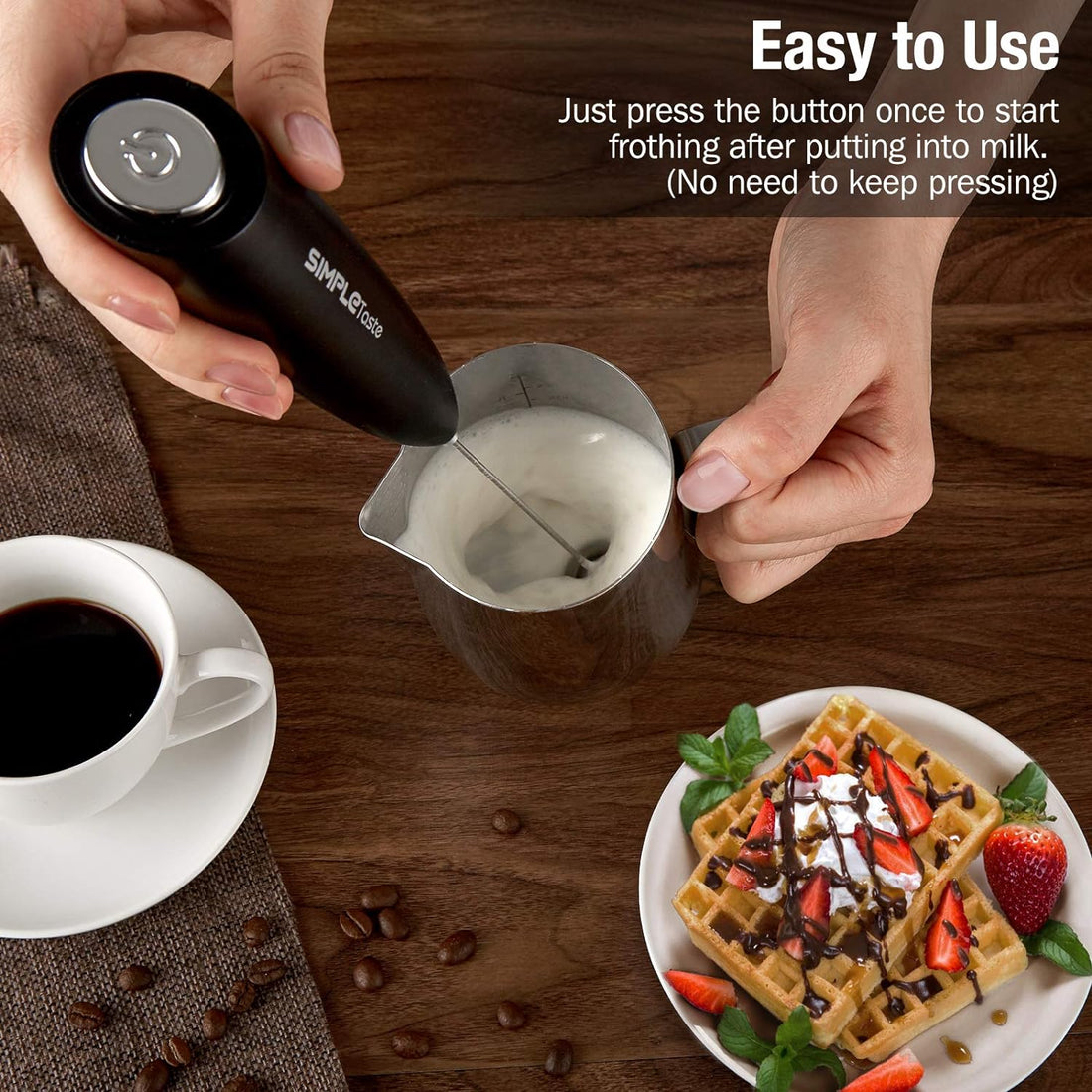 Cymak Milk Frother Handheld Battery Operated Electric Foam Maker, Drink Mixer with Stainless Steel Whisk and Stand for Cappuccino, Bulletproof Coffee, Latte