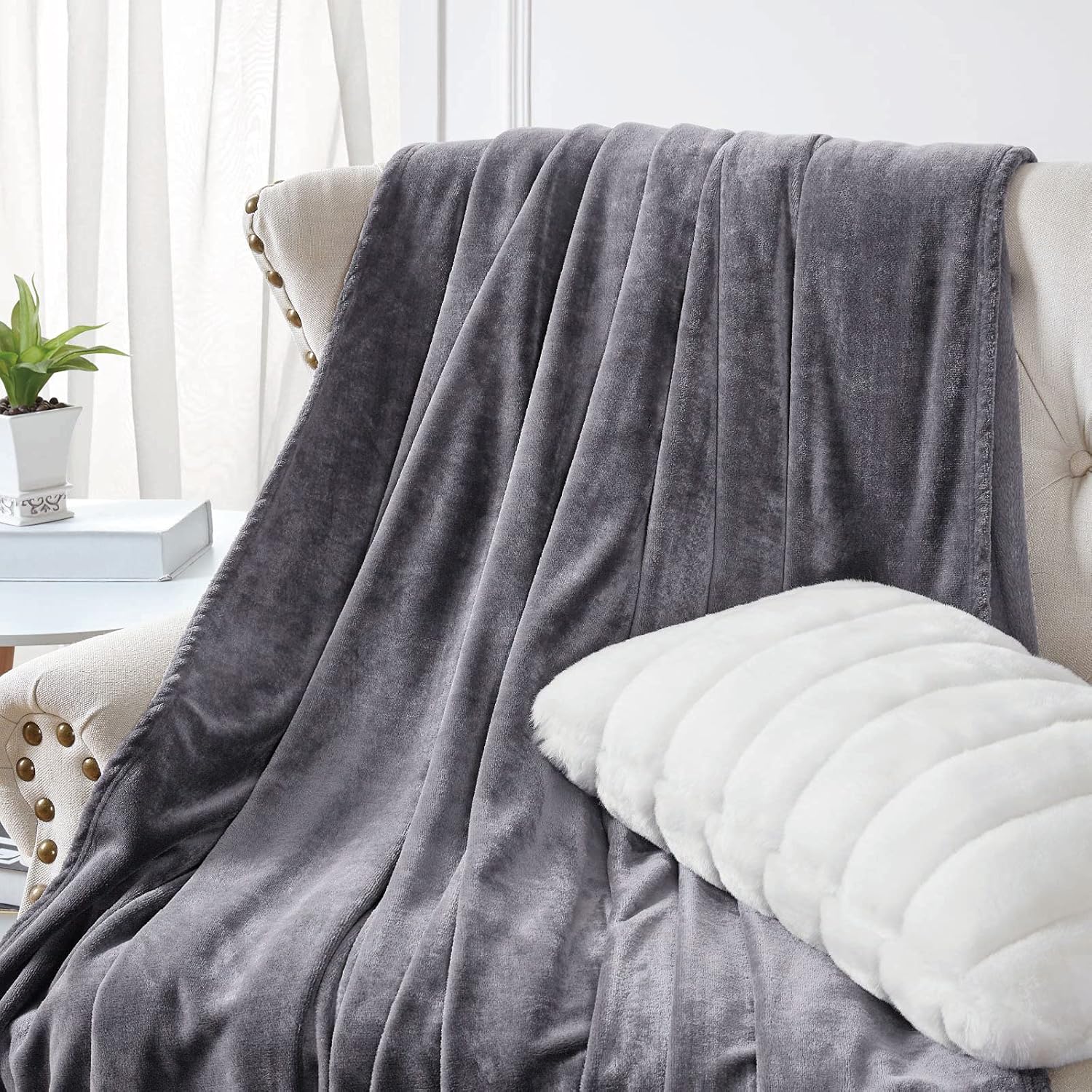 Fleece Blanket Plush Throw Fuzzy Lightweight (Twin Size 60x80 Dark Grey) Super Soft Microfiber Flannel Blankets for Couch, Bed, Sofa Ultra Luxurious Warm and Cozy for All Seasons,fast and free shipping.