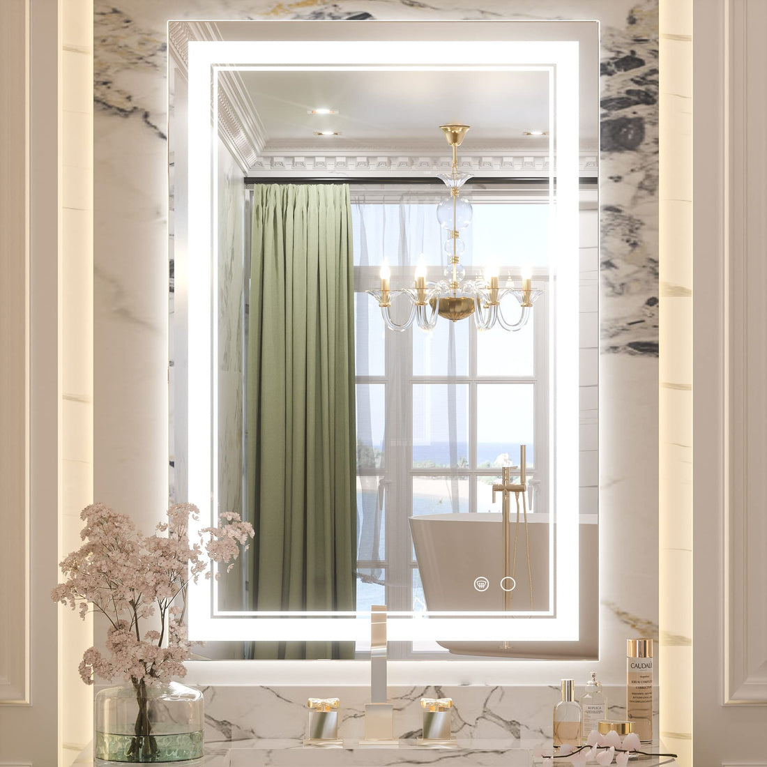 Cymak LED Mirror Bathroom Mirror with Lights, Lighted Vanity Mirror, Wall Mounted Anti-Fog Dimmable Lighting Makeup Mirrors, IP54 Waterproof Shatterproof (Vertical or Horizontal)