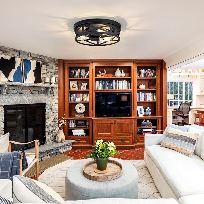 13 inch Farmhouse Ceiling Light Fixture,3-Light Hallway Light Fixtures Ceiling,Black Flush Mount Ceiling Light,Light Fixture Ceiling Mount for Kitchen Hallway Entryway,E26 Base（1 Pack）UL Listed.Fast and free shipping.