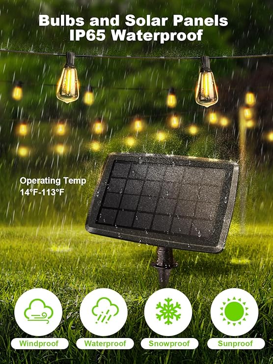 50FT Solar String Lights Outdoor Waterproof, Solar Patio Lights with 25+2 Dimmable ST38 Edison Bulbs Shatterproof,Solar Powered String Lights for Outside Garden Backyard,UL and ETL Certified,free and fast delivery.