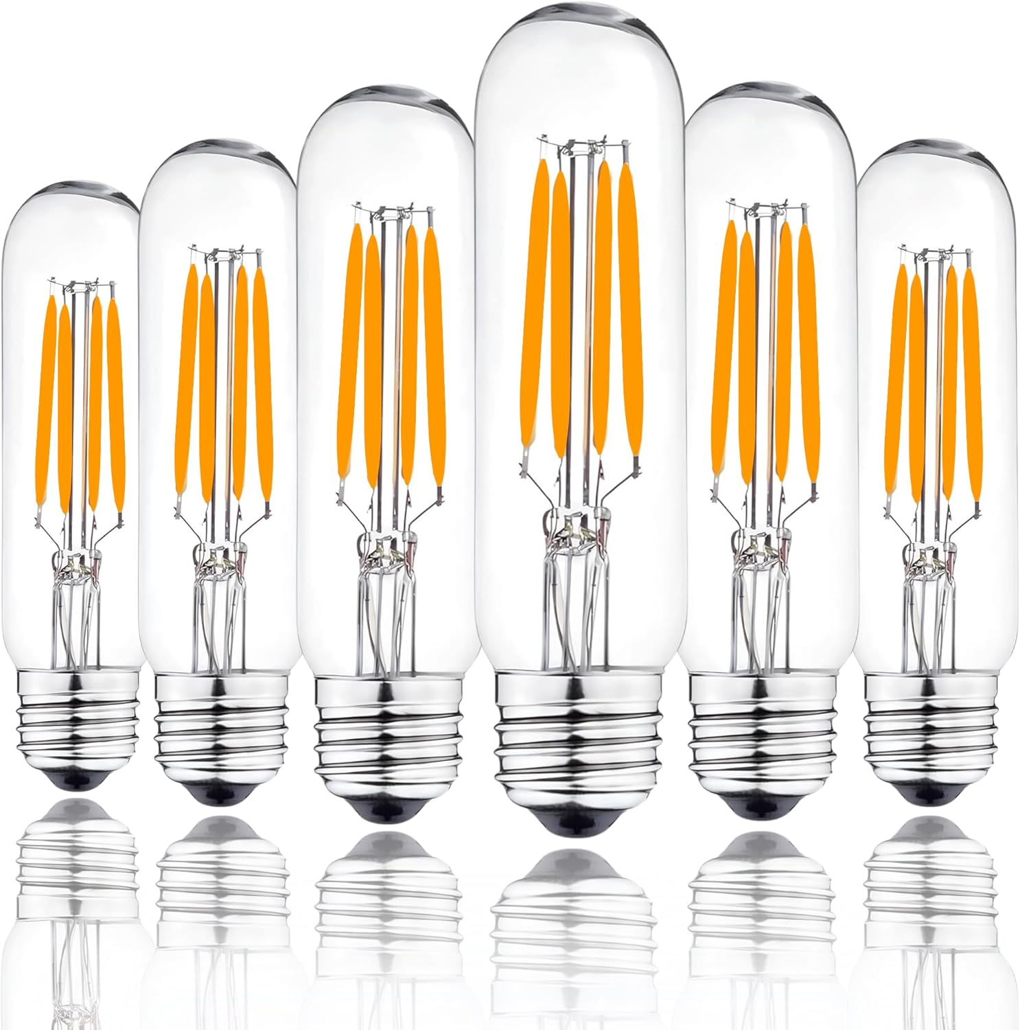 LED 60W Equivalent Clear Filament 2700K/3000k (warm white) T10 Edison Base E26 450LM CRI90 Dimmable LED Light Bulb (6-Pack)