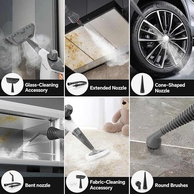 Steam Cleaner Handheld for Home-500ml Large Capacity Steam Cleaner with 16 Accessories, Auto Continuous Steam & Safety Lock, Multi-Purpose for Kitchen Grease, Bathroom Grout (Grey/White),ETLCertified.Free  and fast delivery.