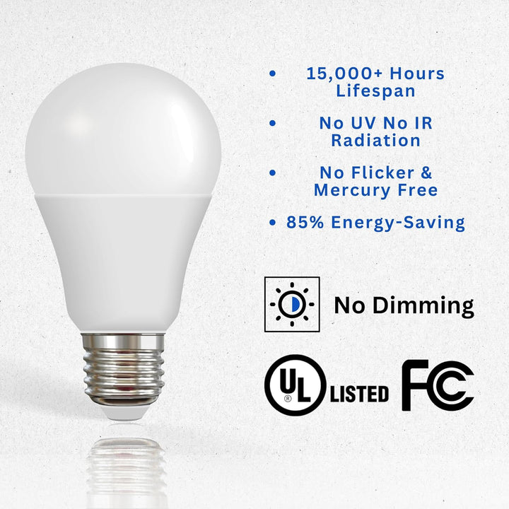 STRAK A19 Led Light Bulb 10w, Non-Dimmable, 800lm, 60w Equivalent, 3000k Warm White, Cul/Ul Listed, High Cri(83) [Pack of 6]