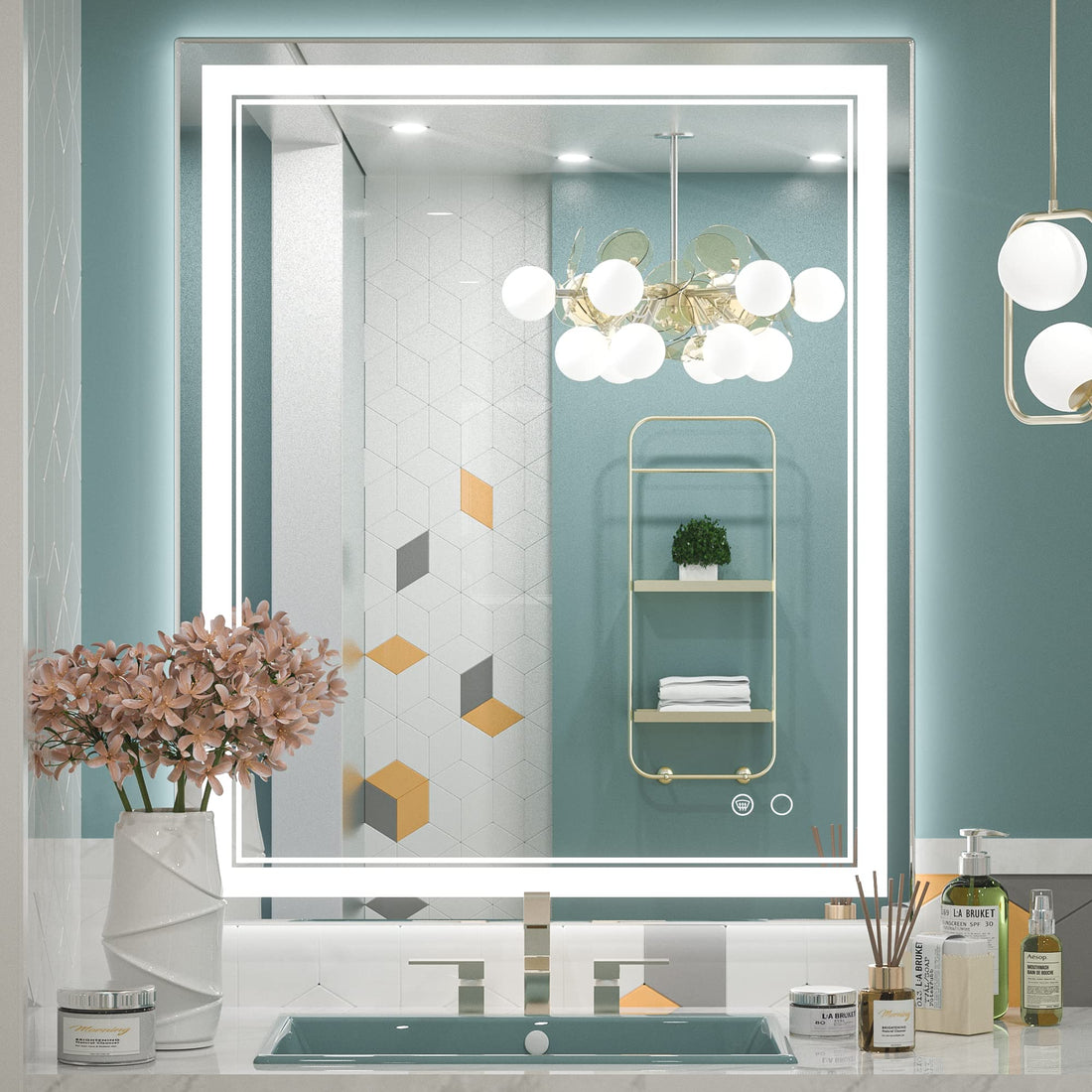 Cymak LED Mirror Bathroom Mirror with Lights, Lighted Vanity Mirror, Wall Mounted Anti-Fog Dimmable Lighting Makeup Mirrors, IP54 Waterproof Shatterproof (Vertical or Horizontal)