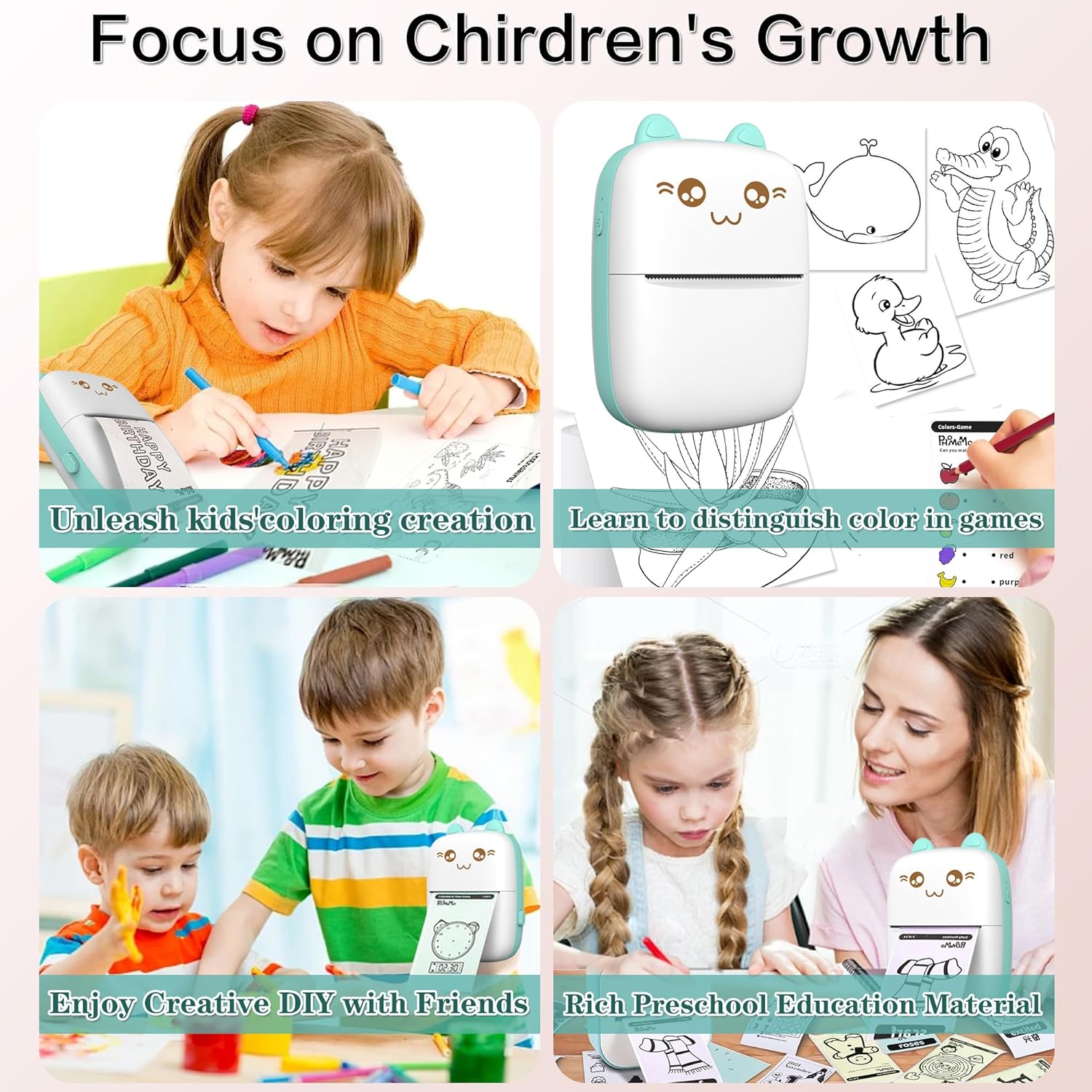 Mini Printer Portable, Inkless Sticker Printer with 8 Rolls Paper, Bluetooth Wireless mini Thermal Printer Compatible with iOS + Android for Journal, Memo, Photo, Print Pod Gifts for Girls Kids,Colour Name: Blue. Fast and free shipping.