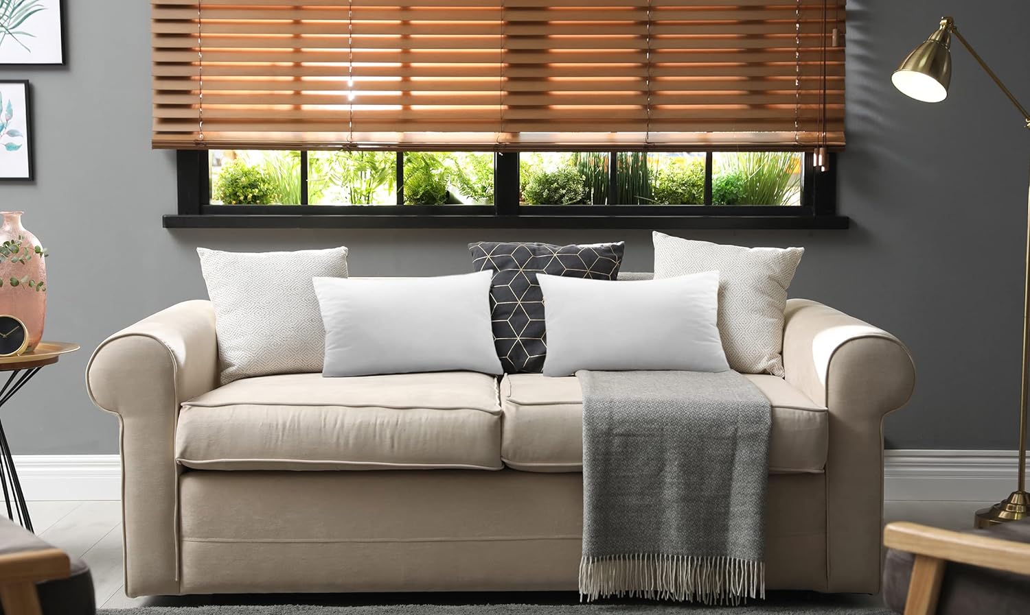 Cymak Bedding Throw Pillows (Pack of 2, White) - 12 x 20 Inches Bed and Couch Pillows - Indoor Decorative Pillows