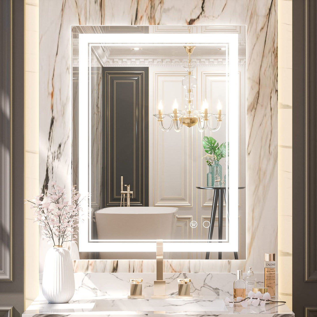 Cymak LED Mirror Bathroom Mirror with Lights, Lighted Vanity Mirror, Wall Mounted Anti-Fog Dimmable Lighting Makeup Mirrors, IP54 Waterproof Shatterproof (Vertical or Horizontal)