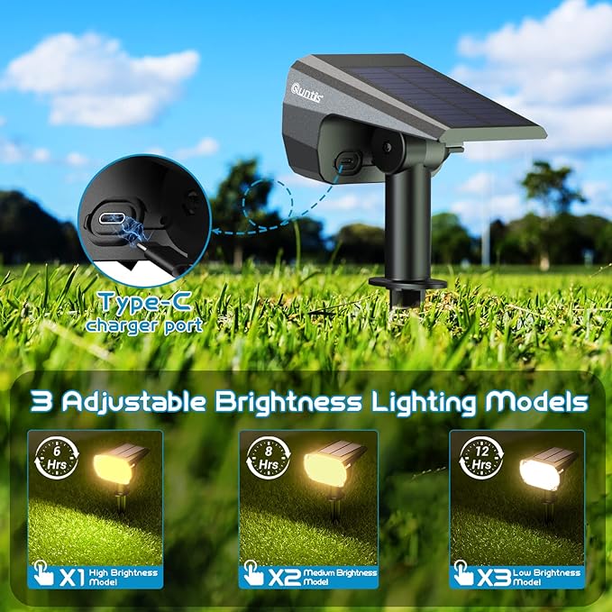 Solar Spot Lights Outdoor 6 Pack, Upgrade Led Outdoor Light Solar & Type C Powered, UL Safety Certified Solar Spot Lights,,fast and free shipping.
