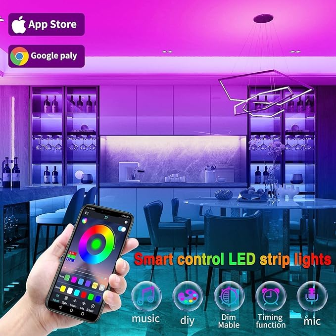 Led Lights for Bedroom 100ft(2 Rolls of 50ft) Smart Music Sync Color Changing LED Strip Lights with App and Remote Control RGB LED Strip, LED Lights for Room Home Party Decoration.Free shipping,fast delivery.