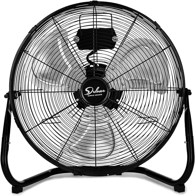 Deluxe 18 Inch 3-Speed High Velocity Heavy Duty Floor Fan for Industrial, Commercial, Residential, and Greenhouse Use, Black,Free and fast delivery