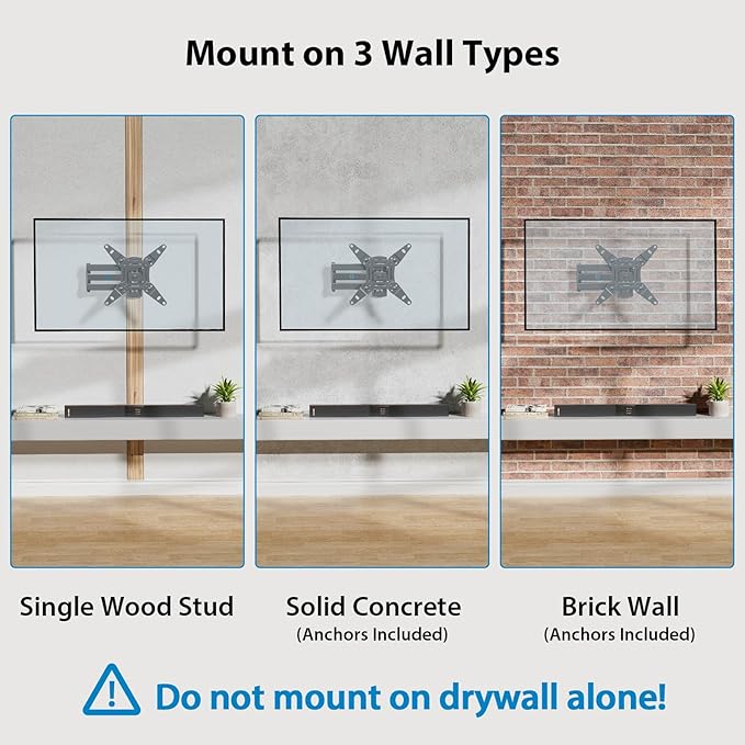 Full Motion TV Monitor Wall Mount Bracket Articulating Arms Swivels Tilts Extension Rotation for Most 13-42 Inch LED LCD Flat Curved Screen TVs & Monitors, Max VESA 200x200mm up to 44lbs ,Free and fast shipping.