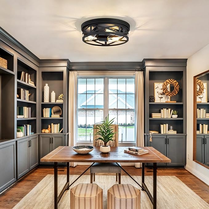 13 inch Farmhouse Ceiling Light Fixture,3-Light Hallway Light Fixtures Ceiling,Black Flush Mount Ceiling Light,Light Fixture Ceiling Mount for Kitchen Hallway Entryway,E26 Base（1 Pack）UL Listed.Fast and free shipping.