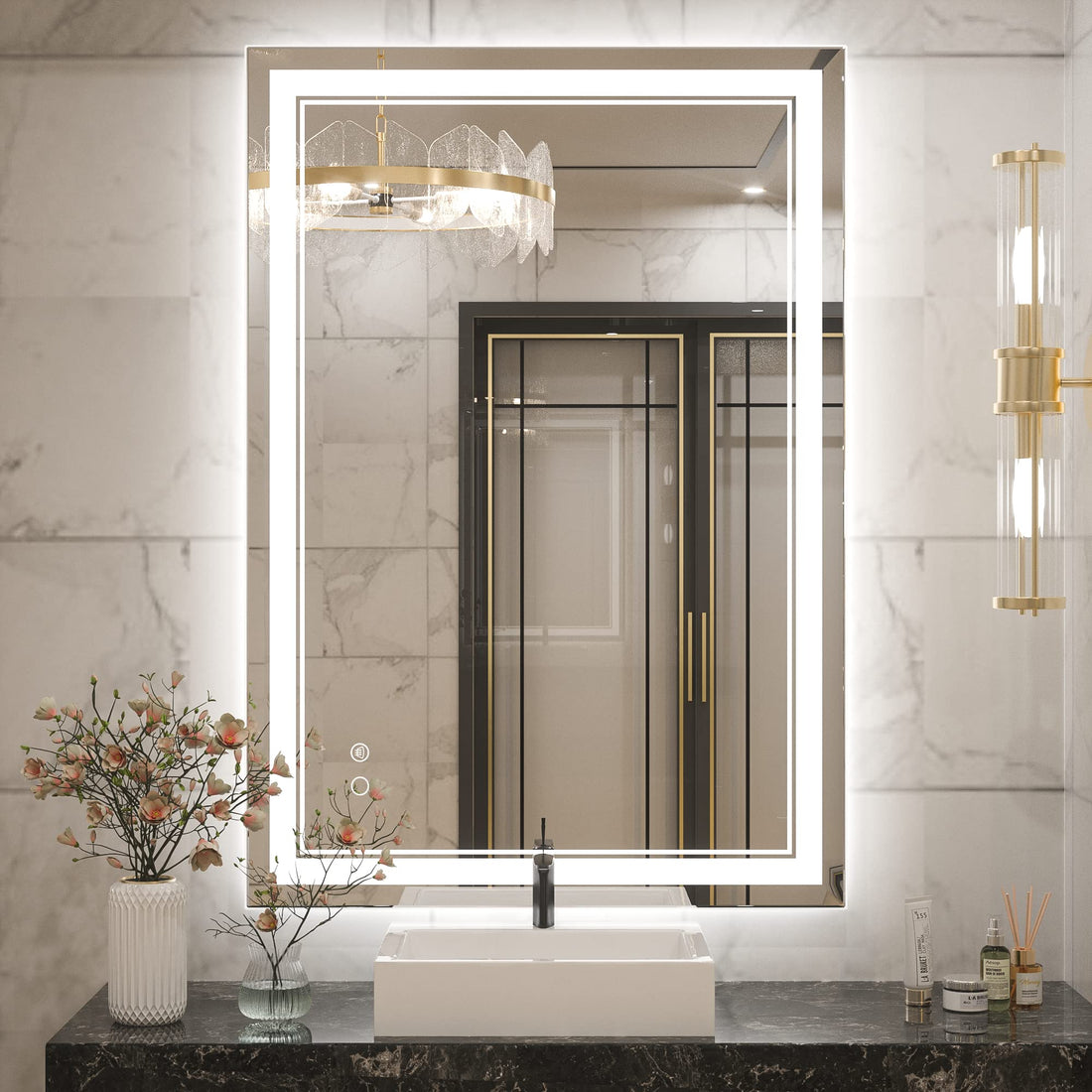 Cymak LED Mirror Bathroom Mirror with Lights, Lighted Vanity Mirror, Wall Mounted Anti-Fog Dimmable Lighting Makeup Mirrors, IP54 Waterproof Shatterproof (Vertical or Horizontal)