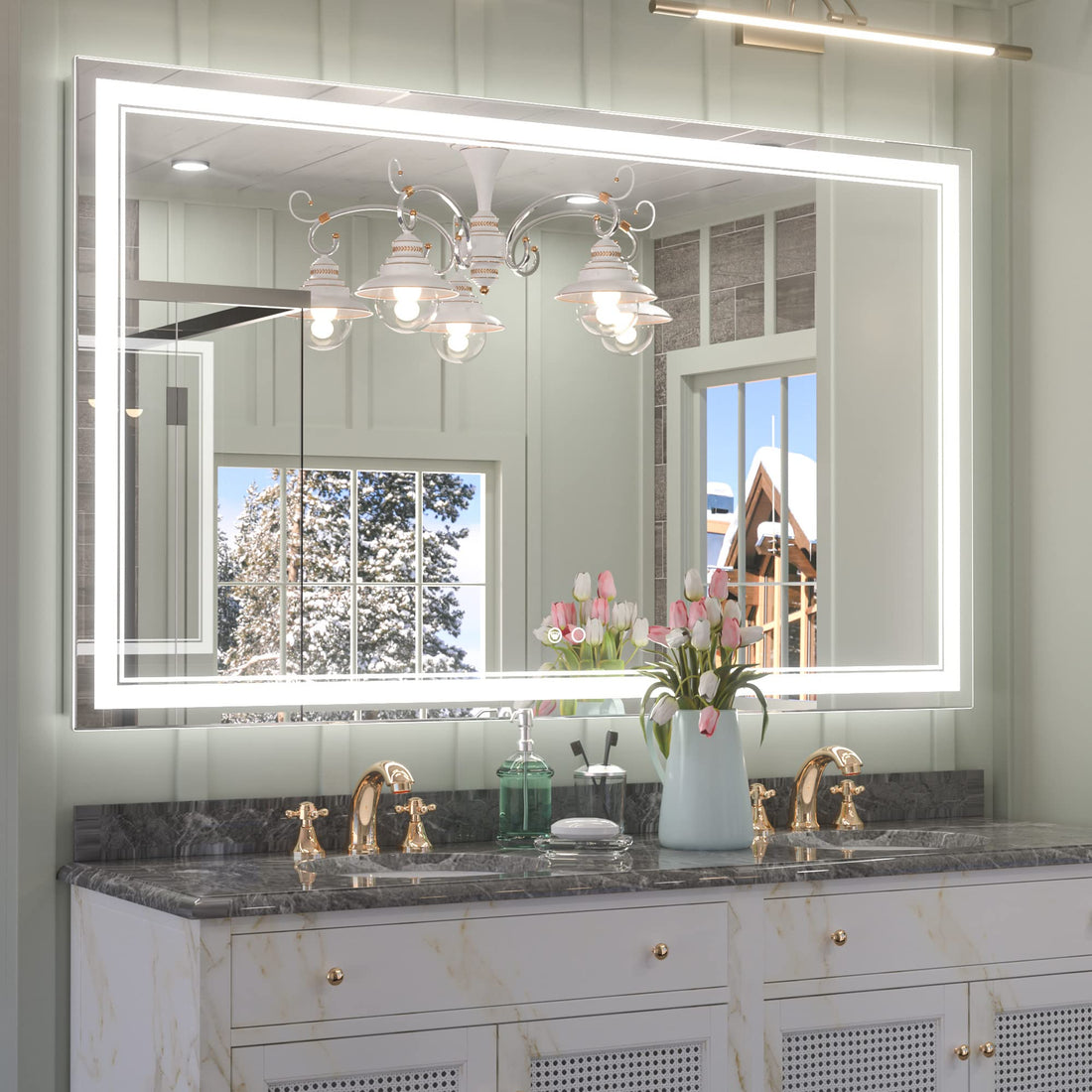 Cymak LED Mirror Bathroom Mirror with Lights, Lighted Vanity Mirror, Wall Mounted Anti-Fog Dimmable Lighting Makeup Mirrors, IP54 Waterproof Shatterproof (Vertical or Horizontal)