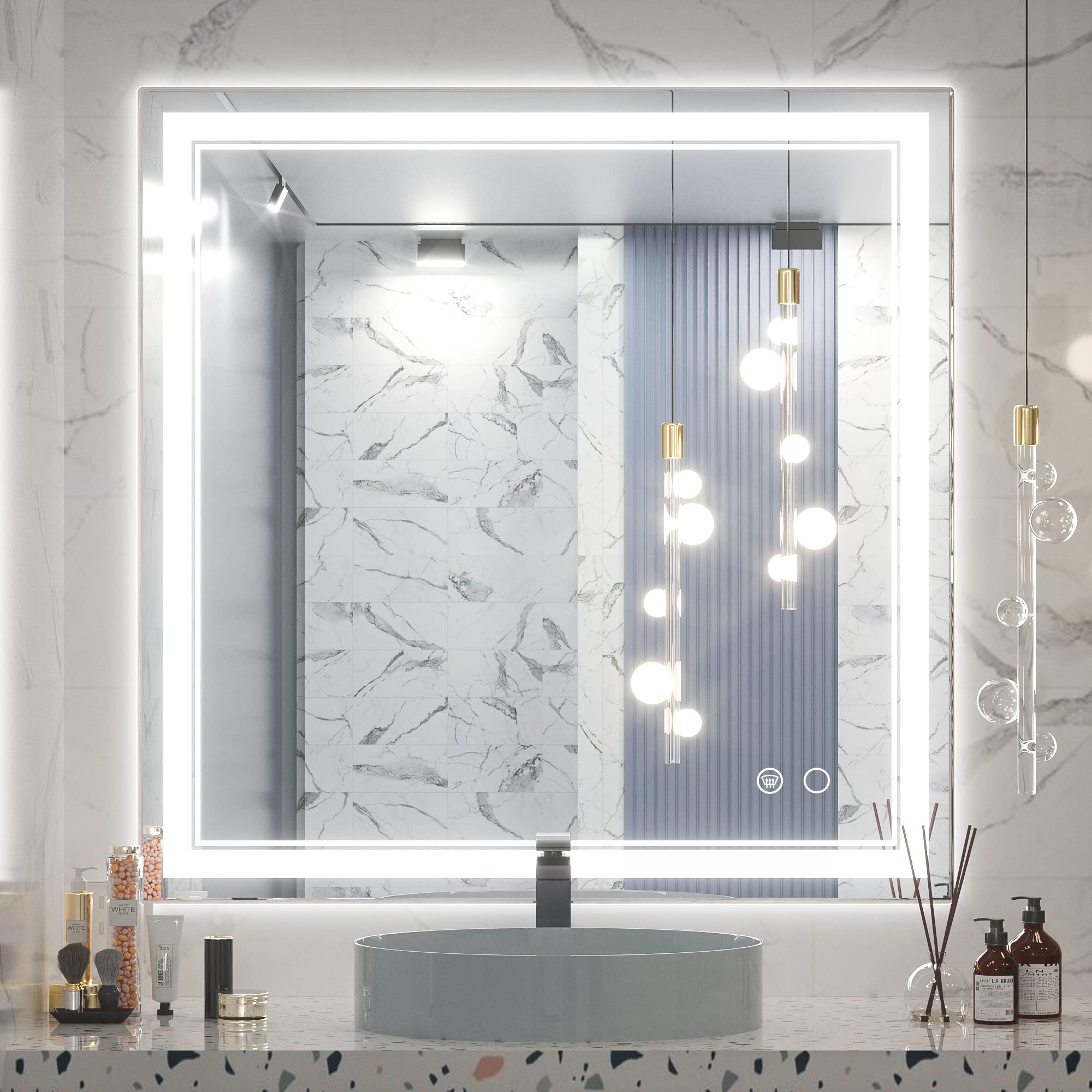 Cymak LED Mirror Bathroom Mirror with Lights, Lighted Vanity Mirror, Wall Mounted Anti-Fog Dimmable Lighting Makeup Mirrors, IP54 Waterproof Shatterproof (Vertical or Horizontal)