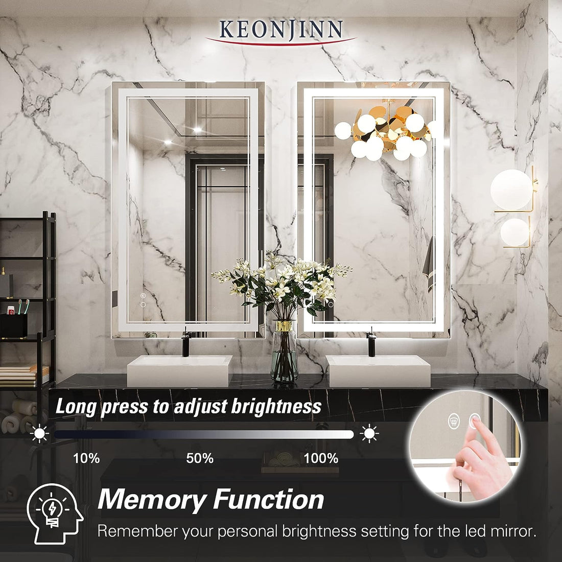 Cymak 40 x 24 Inch LED Mirror, Bathroom Mirror with Lights, LED Vanity Mirror, Wall Mounted Anti-Fog Dimmable Lighted Makeup Mirror for Bedroom, IP54 Waterproof (Horizontal/Vertical)