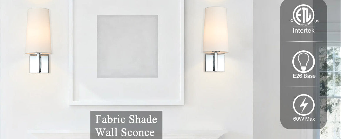 Chrome Wall Sconce, Modern Linen Fabric Shade Wall Lamp Single Bathroom Sconce Light Fixture for Bedroom Hallway Living Room, ETL LISTED .fast and free shipping.