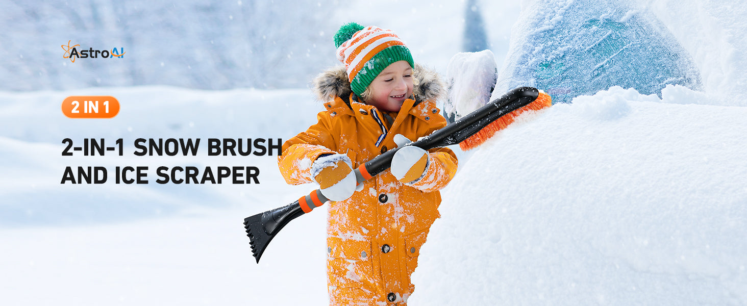 27" Snow Brush and Detachable Ice Scraper with Ergonomic Foam Grip for Cars, Trucks, SUVs (Heavy Duty ABS, PVC Brush, Orange),free and fast delivery
