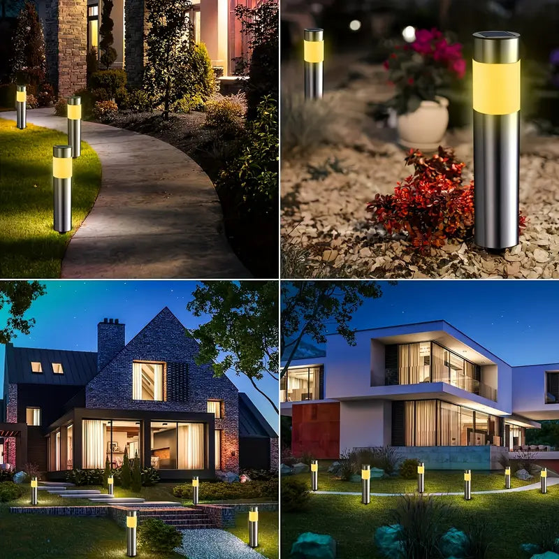 2 Pcs,White lights, Modern Stainless Steel Solar Outdoor LED Pathway Lights - For Garden, Pathway, Lawn, Yard, Bollard Lighting, free shipping,delivery in two weeks.