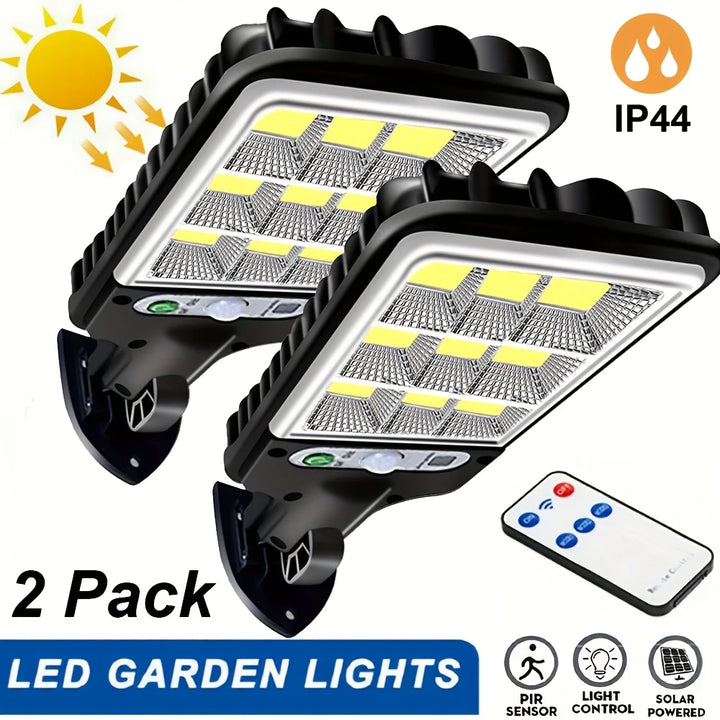 2pack Solar Motion Sensor Lights with Controller, Solar Panel Powered Security Light, free shipping delivery two weeks.