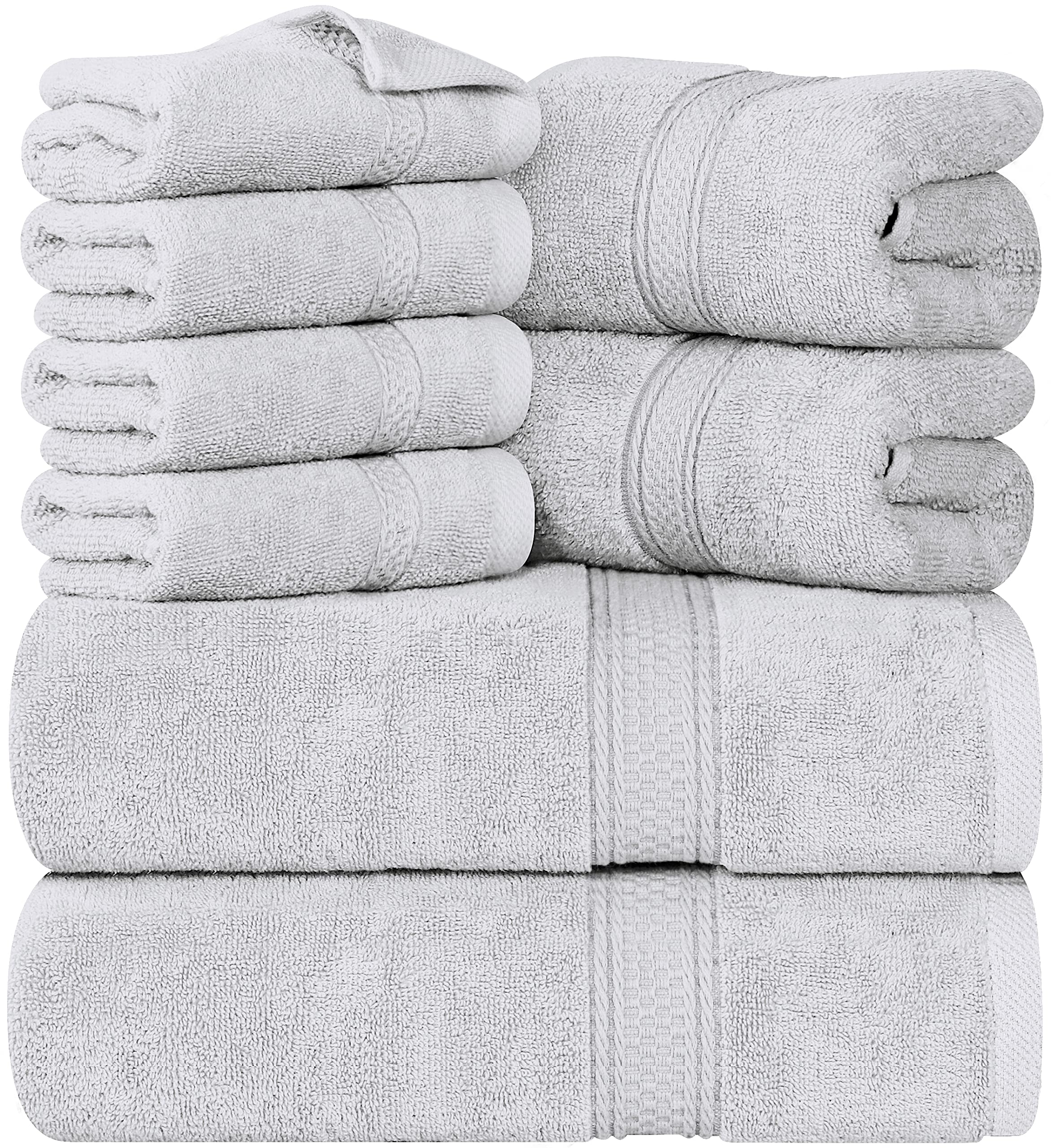 Cymak Towels 8-Piece Premium Towel Set, 2 Bath Towels, 2 Hand Towels, and 4 Wash Cloths, 600 GSM 100% Ring Spun Cotton Highly Absorbent Towels for Bathroom, Gym, Hotel, and Spa