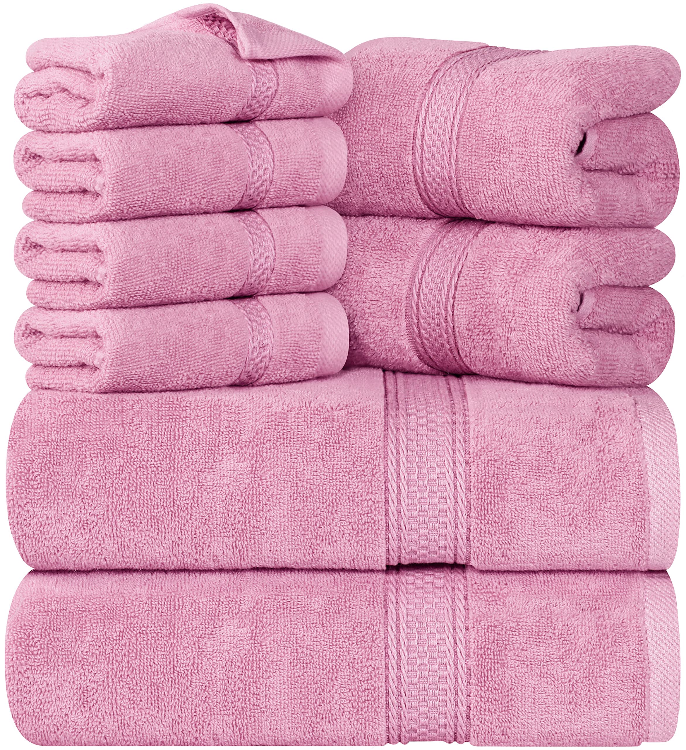 Cymak Towels 8-Piece Premium Towel Set, 2 Bath Towels, 2 Hand Towels, and 4 Wash Cloths, 600 GSM 100% Ring Spun Cotton Highly Absorbent Towels for Bathroom, Gym, Hotel, and Spa