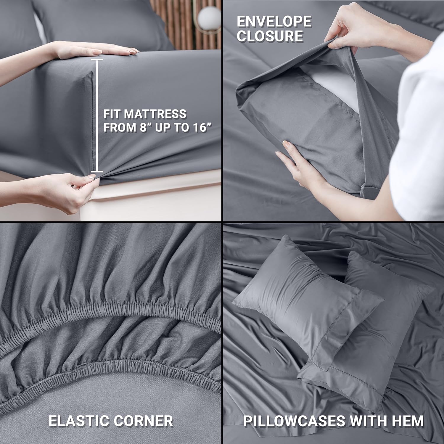 Cymak Bedding Bed Sheet Set - 4 Piece Queen Bedding - Soft Brushed Microfiber Fabric - Shrinkage & Fade Resistant - Easy Care