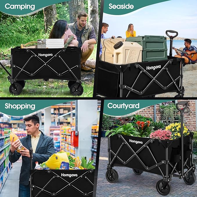 Collapsible Folding Wagon Cart 150L,Heavy Duty Garden Cart with All Terrain Wheels,Portable Large Capacity Utility Wagon Cart for Camping Fishing Sports Shopping,Black,fast and free delivery