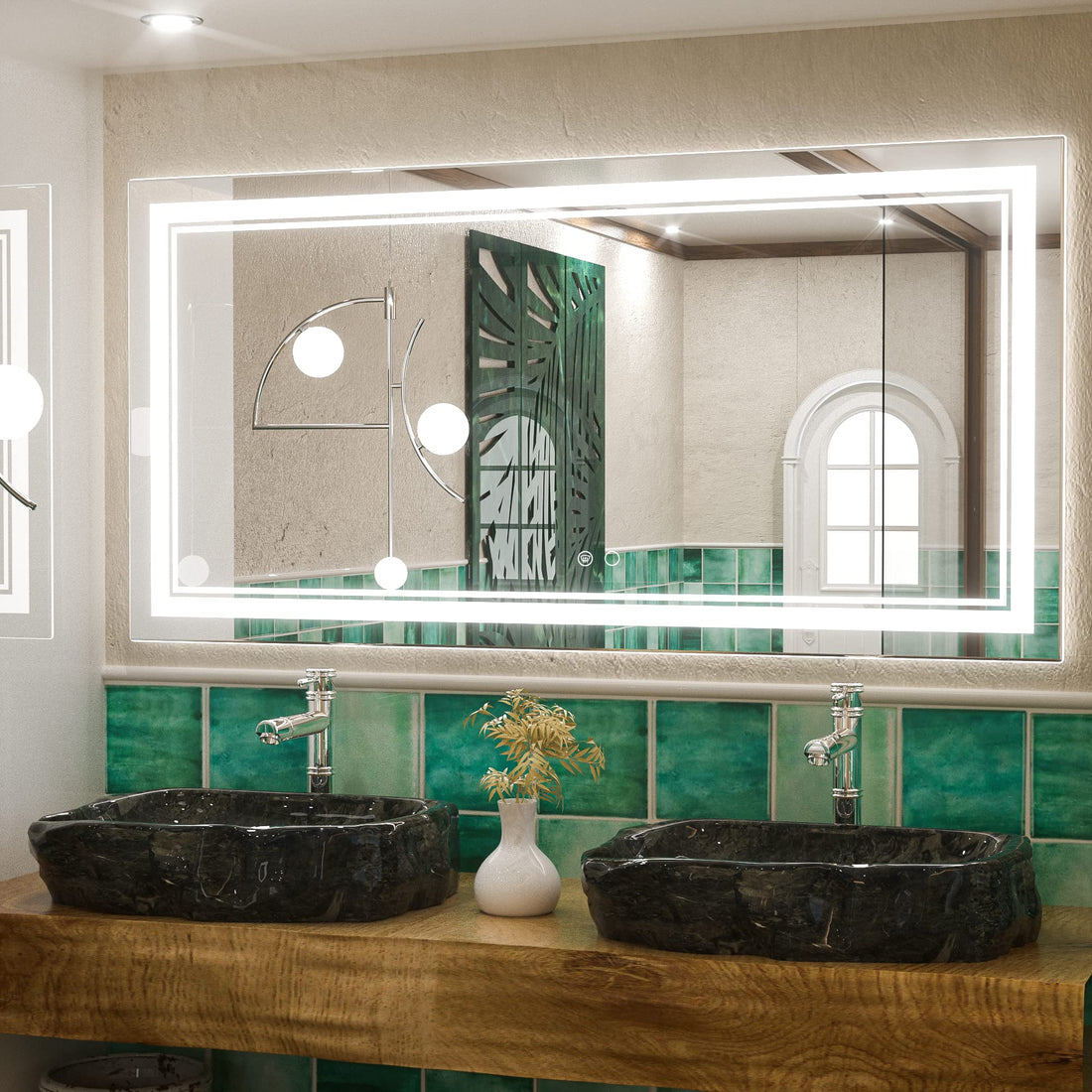 Cymak LED Mirror Bathroom Mirror with Lights, Lighted Vanity Mirror, Wall Mounted Anti-Fog Dimmable Lighting Makeup Mirrors, IP54 Waterproof Shatterproof (Vertical or Horizontal)