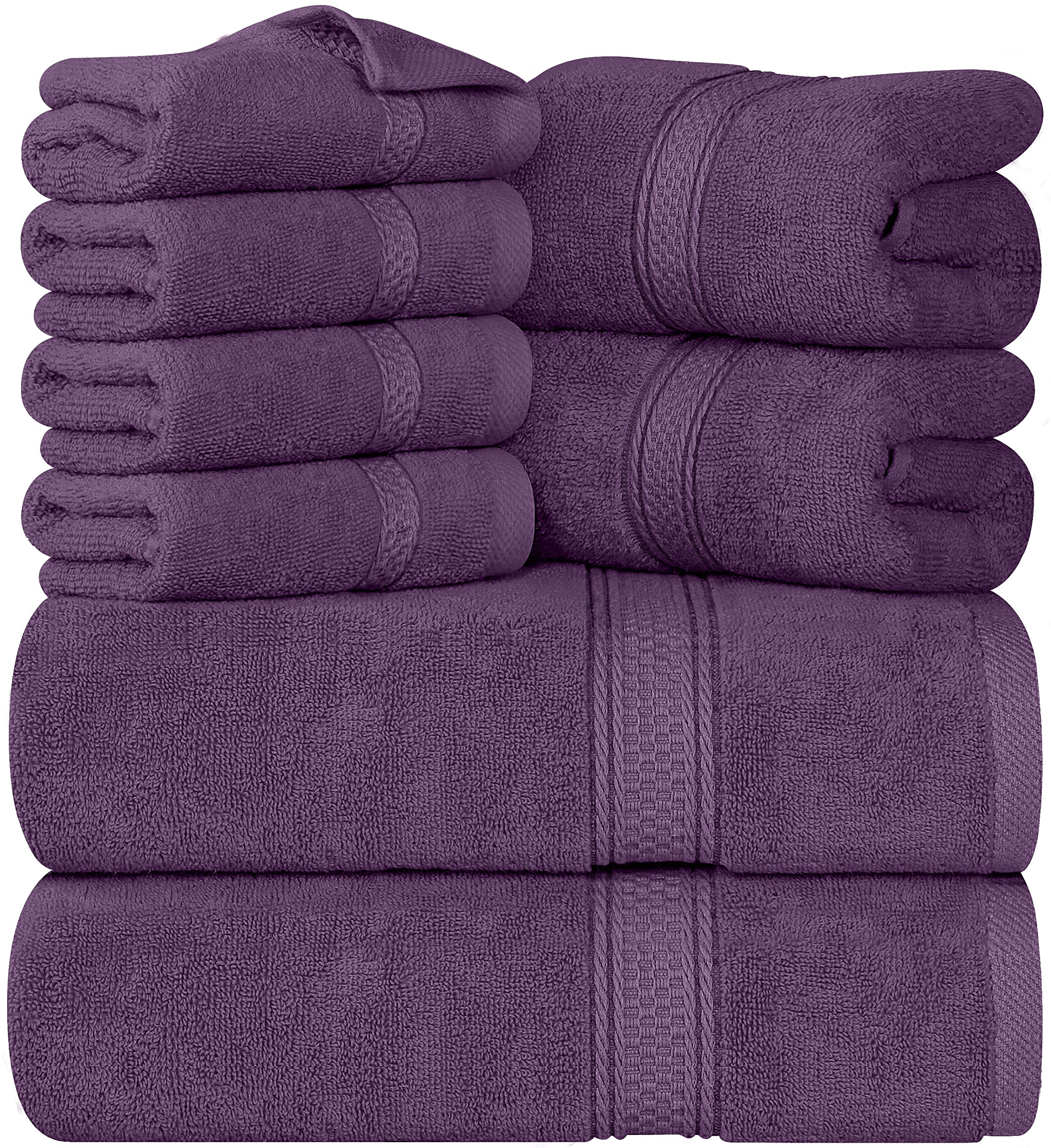 Cymak Towels 8-Piece Premium Towel Set, 2 Bath Towels, 2 Hand Towels, and 4 Wash Cloths, 600 GSM 100% Ring Spun Cotton Highly Absorbent Towels for Bathroom, Gym, Hotel, and Spa