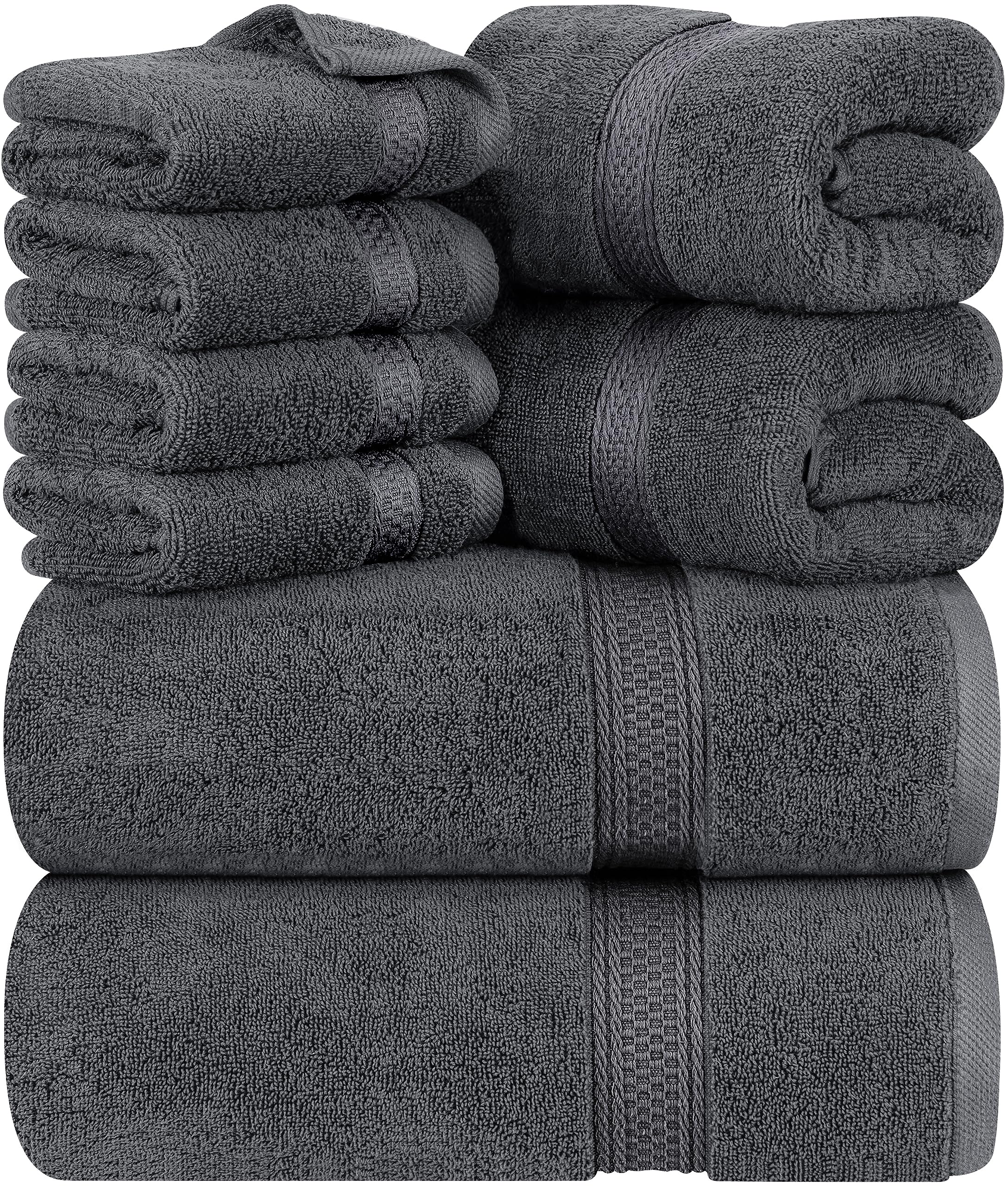 Cymak Towels 8-Piece Premium Towel Set, 2 Bath Towels, 2 Hand Towels, and 4 Wash Cloths, 600 GSM 100% Ring Spun Cotton Highly Absorbent Towels for Bathroom, Gym, Hotel, and Spa