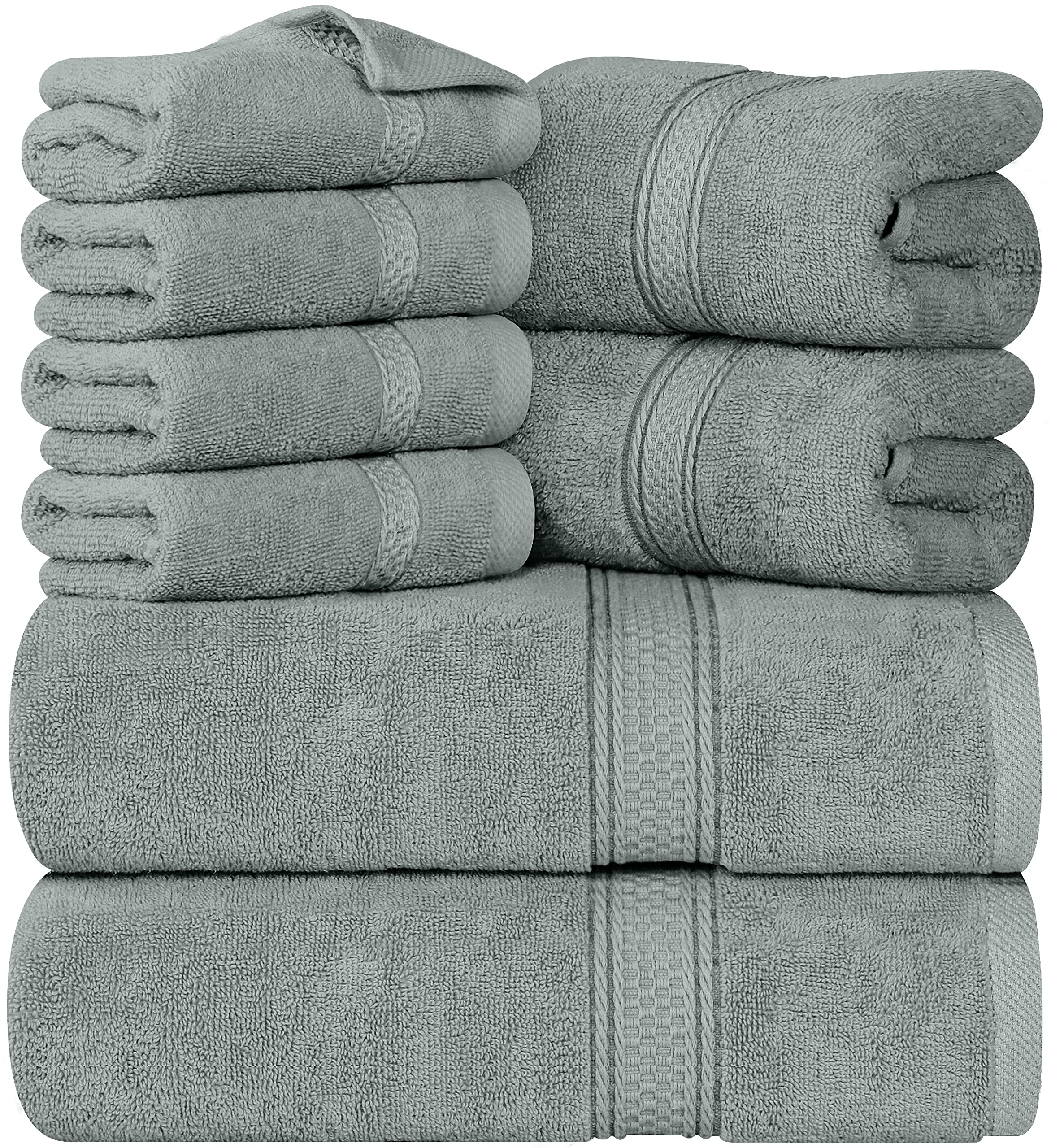 Cymak Towels 8-Piece Premium Towel Set, 2 Bath Towels, 2 Hand Towels, and 4 Wash Cloths, 600 GSM 100% Ring Spun Cotton Highly Absorbent Towels for Bathroom, Gym, Hotel, and Spa