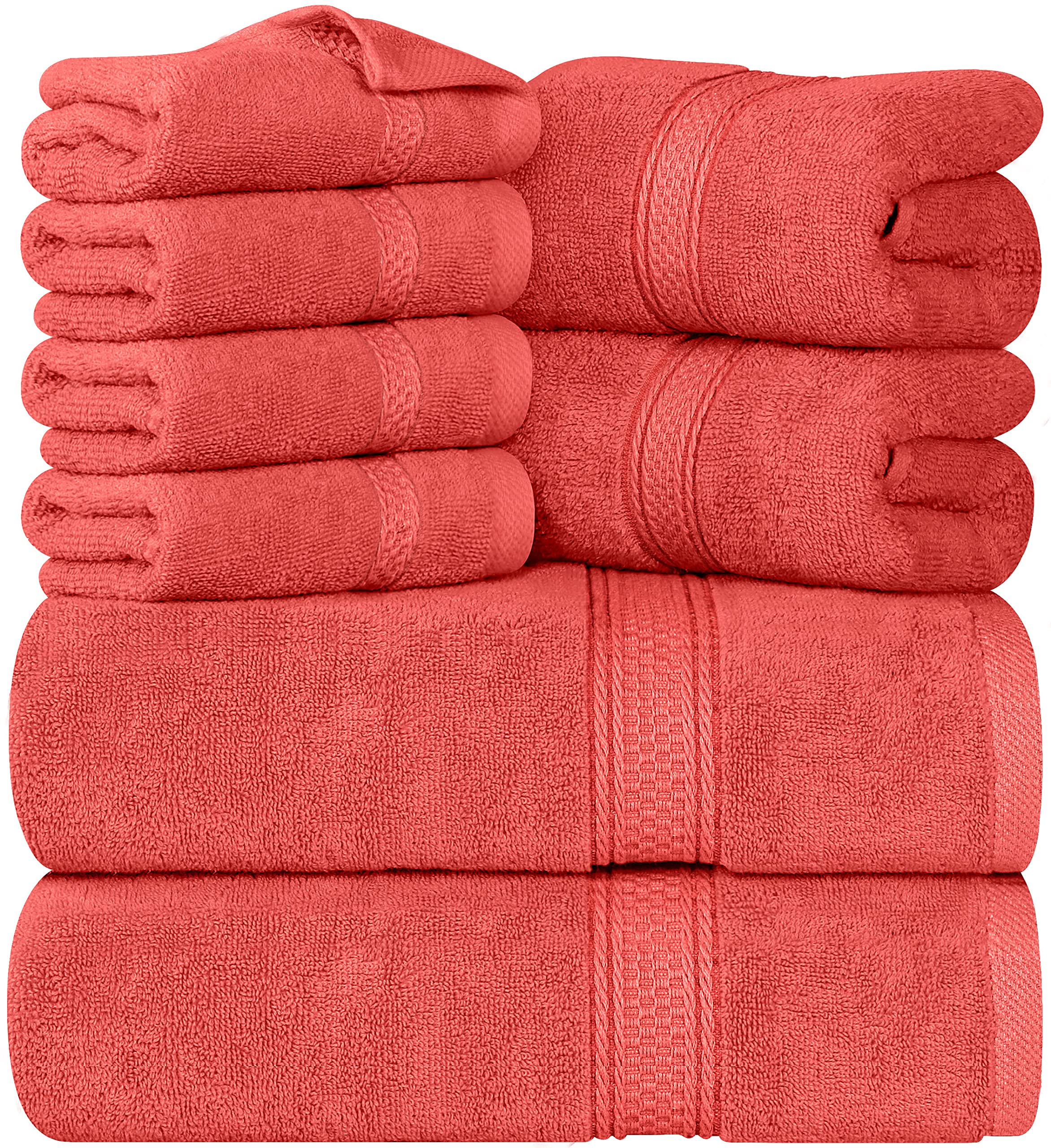 Cymak Towels 8-Piece Premium Towel Set, 2 Bath Towels, 2 Hand Towels, and 4 Wash Cloths, 600 GSM 100% Ring Spun Cotton Highly Absorbent Towels for Bathroom, Gym, Hotel, and Spa