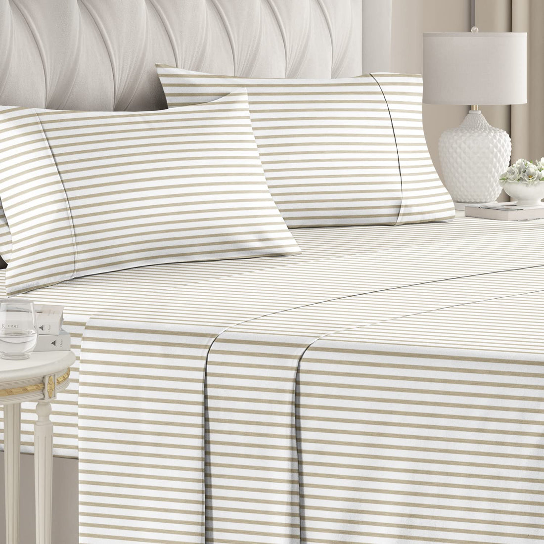 Cymak Queen/King 4 Piece Bedding Sheet Set - Breathable & Cooling Bed Sheets - Hotel Luxury Bed Sheets for Women & Men- Deep Pockets - Easy-fit - Soft & Wrinkle Free - Home Decor -White Oeko-Tex Bed Set
