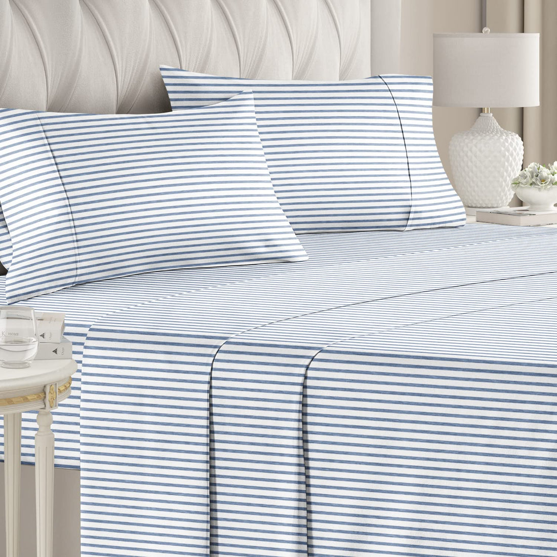 Cymak Queen/King 4 Piece Bedding Sheet Set - Breathable & Cooling Bed Sheets - Hotel Luxury Bed Sheets for Women & Men- Deep Pockets - Easy-fit - Soft & Wrinkle Free - Home Decor -White Oeko-Tex Bed Set