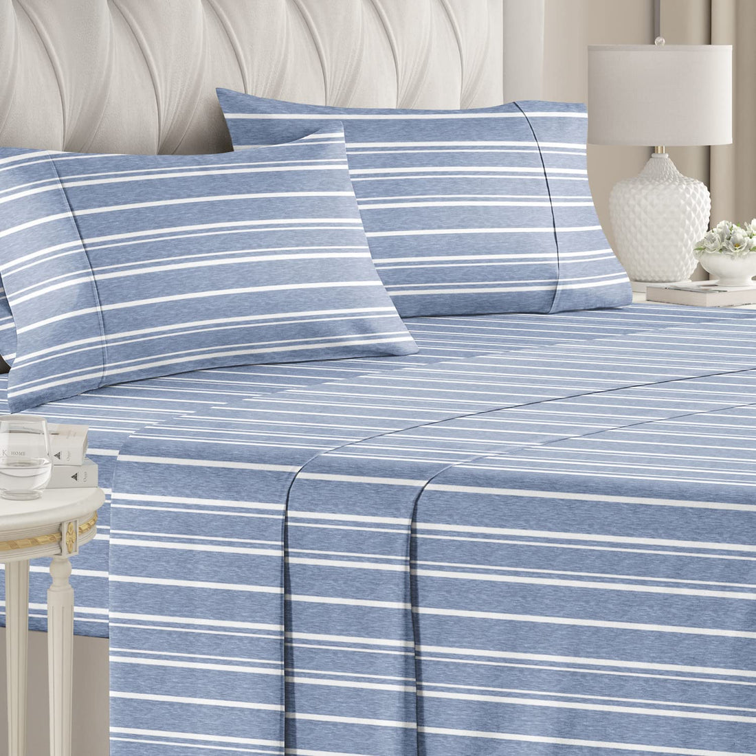 Cymak Queen/King 4 Piece Bedding Sheet Set - Breathable & Cooling Bed Sheets - Hotel Luxury Bed Sheets for Women & Men- Deep Pockets - Easy-fit - Soft & Wrinkle Free - Home Decor -White Oeko-Tex Bed Set