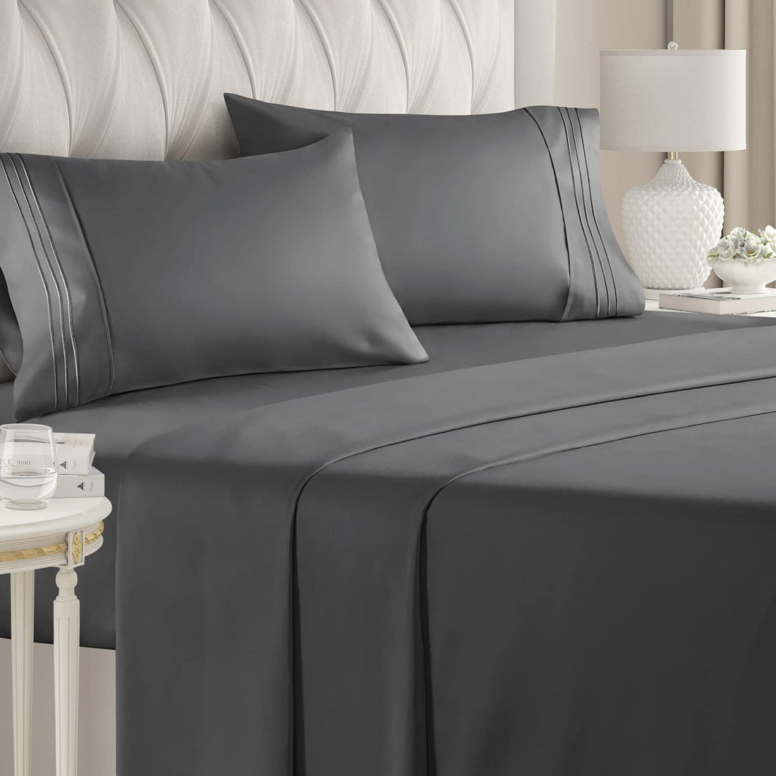Cymak Queen/King 4 Piece Bedding Sheet Set - Breathable & Cooling Bed Sheets - Hotel Luxury Bed Sheets for Women & Men- Deep Pockets - Easy-fit - Soft & Wrinkle Free - Home Decor -White Oeko-Tex Bed Set