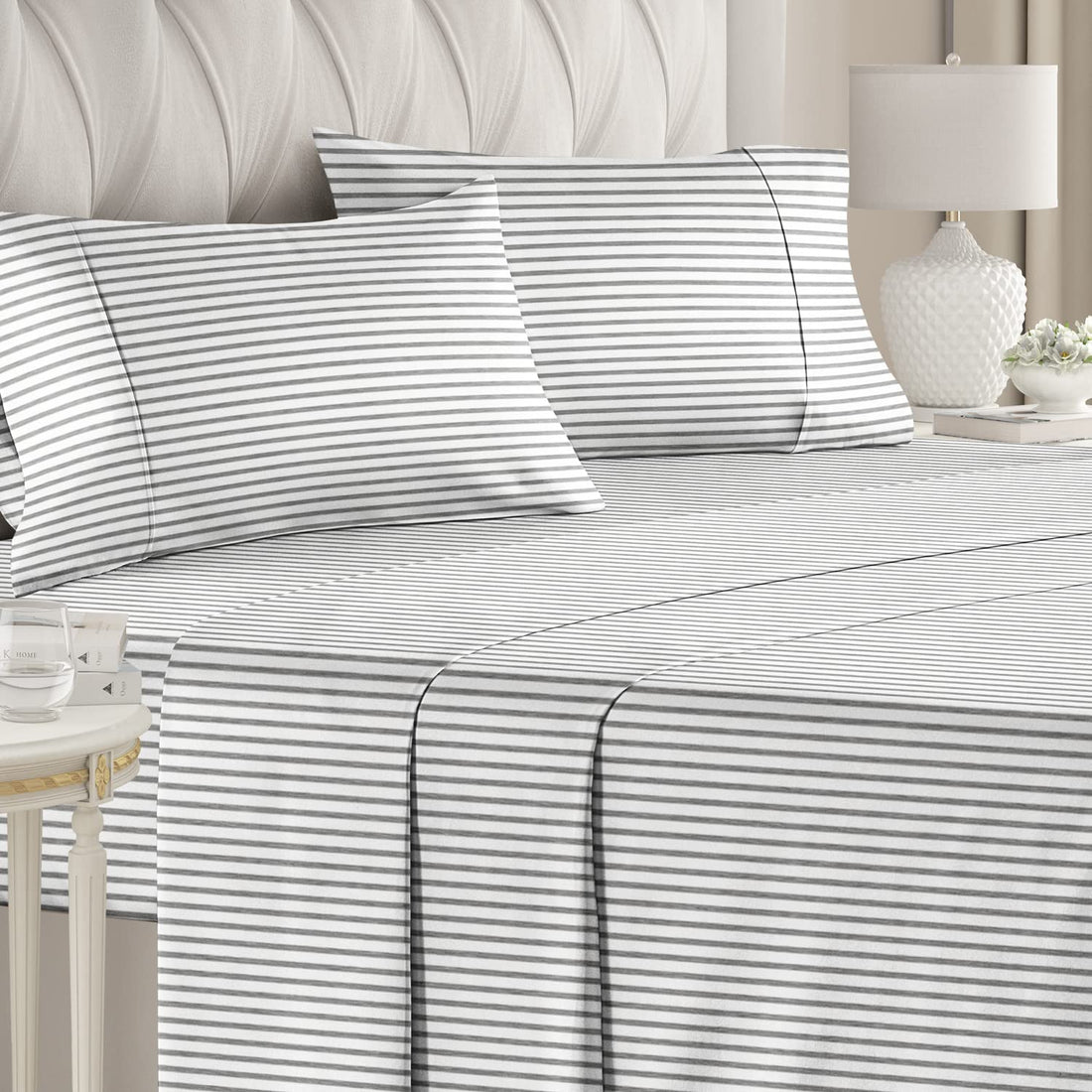 Cymak Queen/King 4 Piece Bedding Sheet Set - Breathable & Cooling Bed Sheets - Hotel Luxury Bed Sheets for Women & Men- Deep Pockets - Easy-fit - Soft & Wrinkle Free - Home Decor -White Oeko-Tex Bed Set