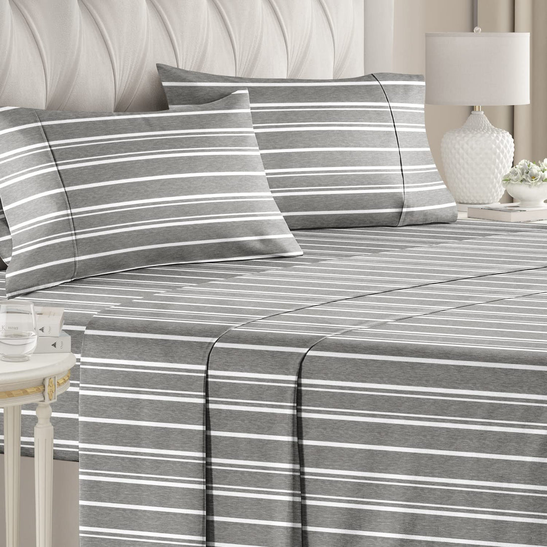 Cymak Queen/King 4 Piece Bedding Sheet Set - Breathable & Cooling Bed Sheets - Hotel Luxury Bed Sheets for Women & Men- Deep Pockets - Easy-fit - Soft & Wrinkle Free - Home Decor -White Oeko-Tex Bed Set