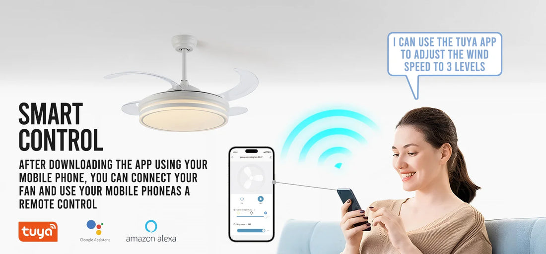 Chandelier Fan 42 Inch Invisible Retractable Ceiling Fan Smart 3 Color Dimmable Ceiling Fan with Light Ventilador De Techo,free shippping, delivery 60 days.