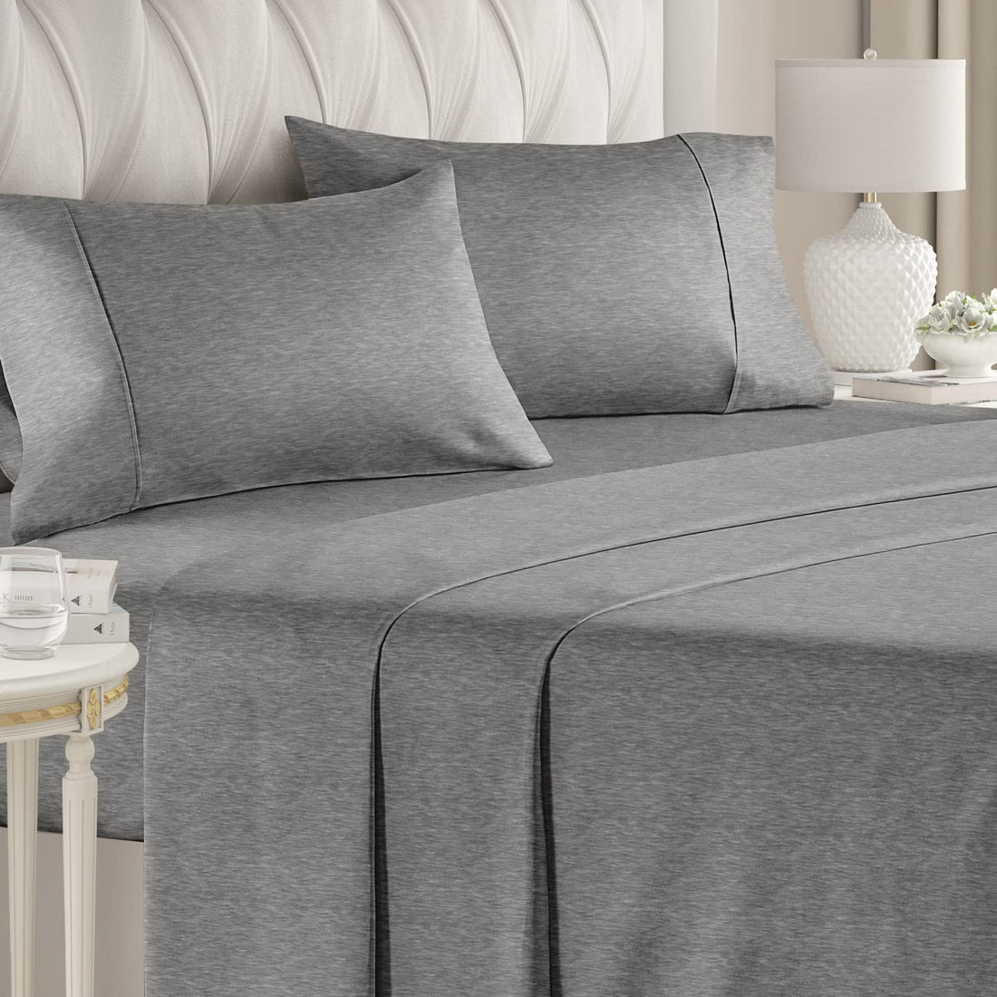 Cymak Queen/King 4 Piece Bedding Sheet Set - Breathable & Cooling Bed Sheets - Hotel Luxury Bed Sheets for Women & Men- Deep Pockets - Easy-fit - Soft & Wrinkle Free - Home Decor -White Oeko-Tex Bed Set