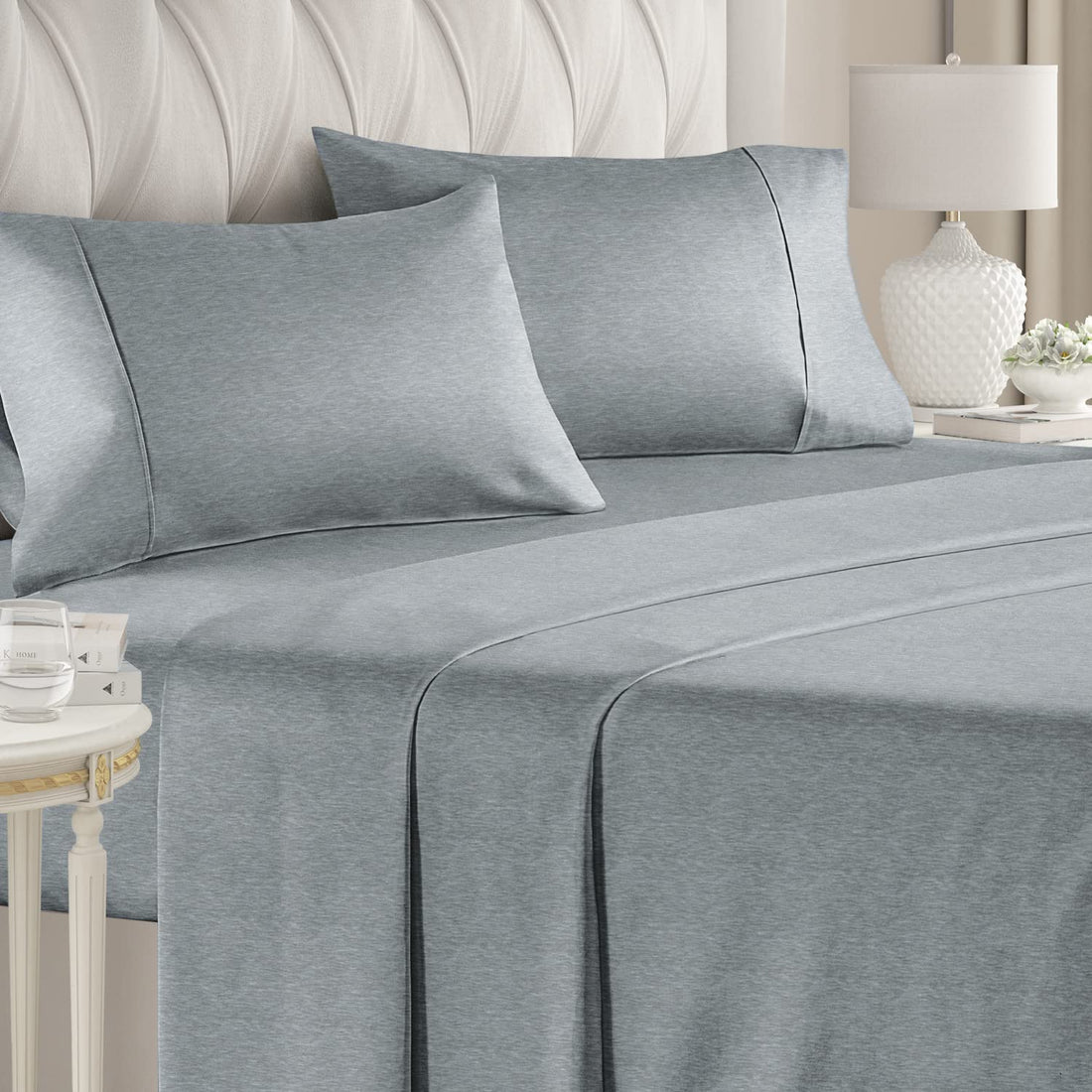 Cymak Queen/King 4 Piece Bedding Sheet Set - Breathable & Cooling Bed Sheets - Hotel Luxury Bed Sheets for Women & Men- Deep Pockets - Easy-fit - Soft & Wrinkle Free - Home Decor -White Oeko-Tex Bed Set