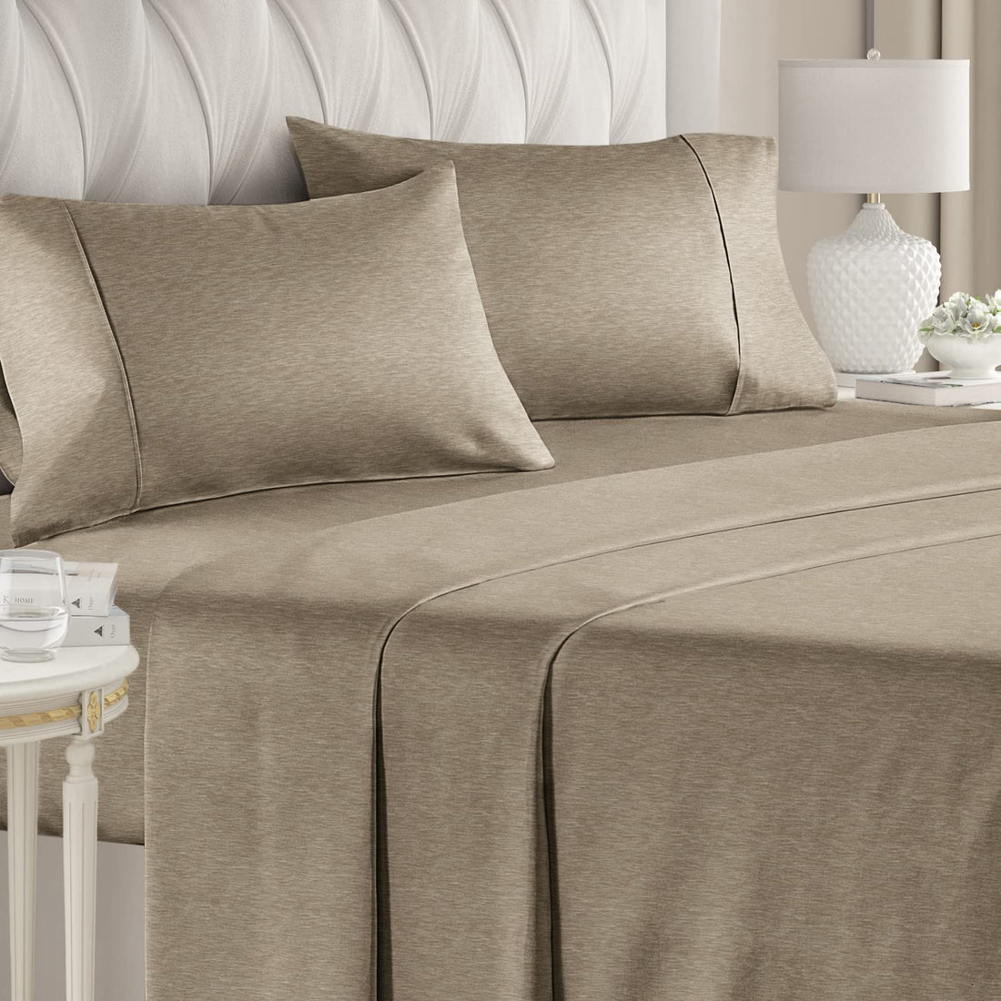 Cymak Queen/King 4 Piece Bedding Sheet Set - Breathable & Cooling Bed Sheets - Hotel Luxury Bed Sheets for Women & Men- Deep Pockets - Easy-fit - Soft & Wrinkle Free - Home Decor -White Oeko-Tex Bed Set