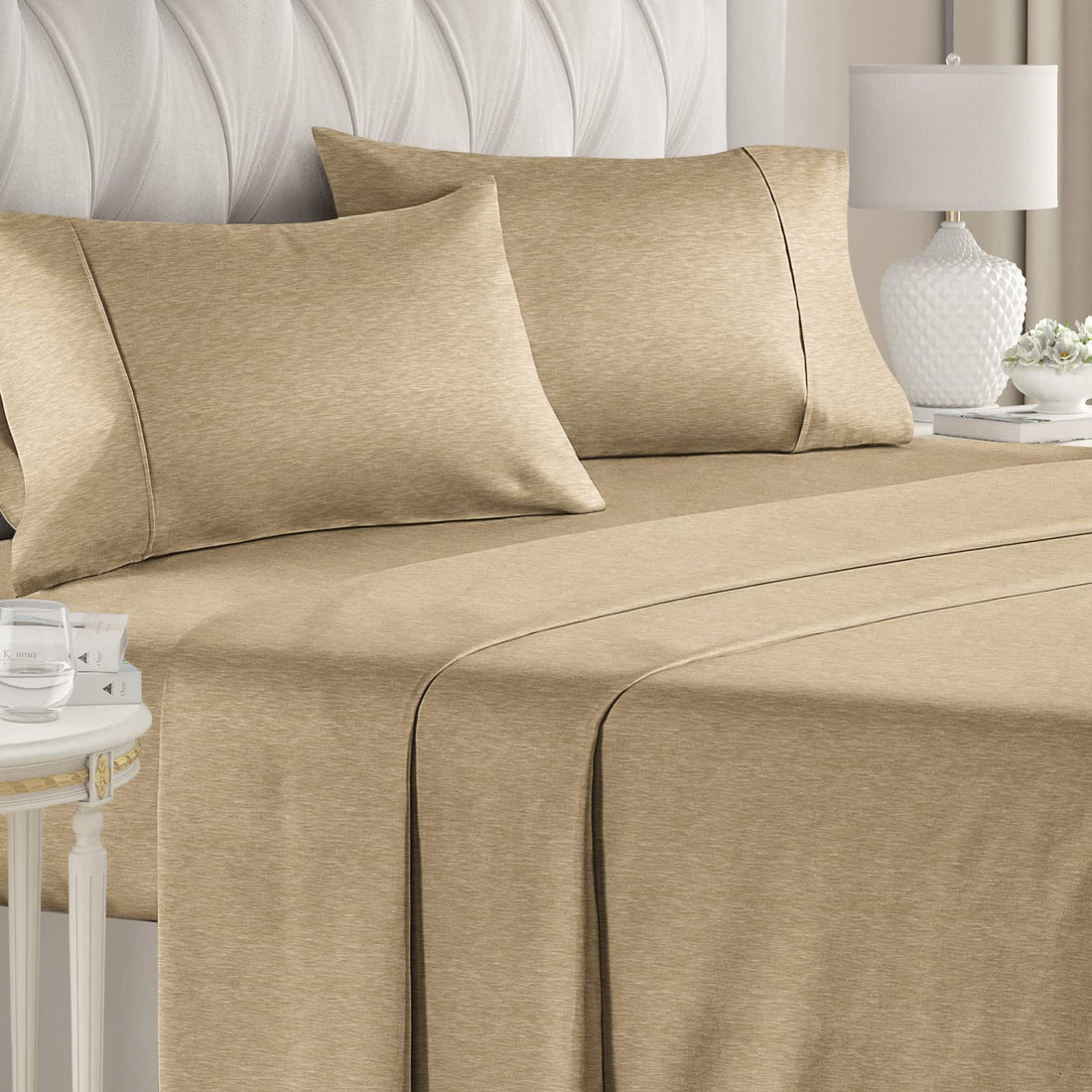 Cymak Queen/King 4 Piece Bedding Sheet Set - Breathable & Cooling Bed Sheets - Hotel Luxury Bed Sheets for Women & Men- Deep Pockets - Easy-fit - Soft & Wrinkle Free - Home Decor -White Oeko-Tex Bed Set