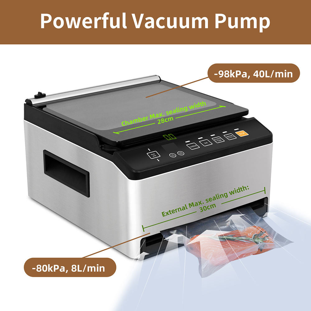 Dual-Seal Commercial Vacuum Sealer for Juicy Food and Liquids -98Kpa Chamber Vacuum Sealer Machine With Start Kit Sealer Bag,ETL Certified. Free shipping, delivery 60 days.
