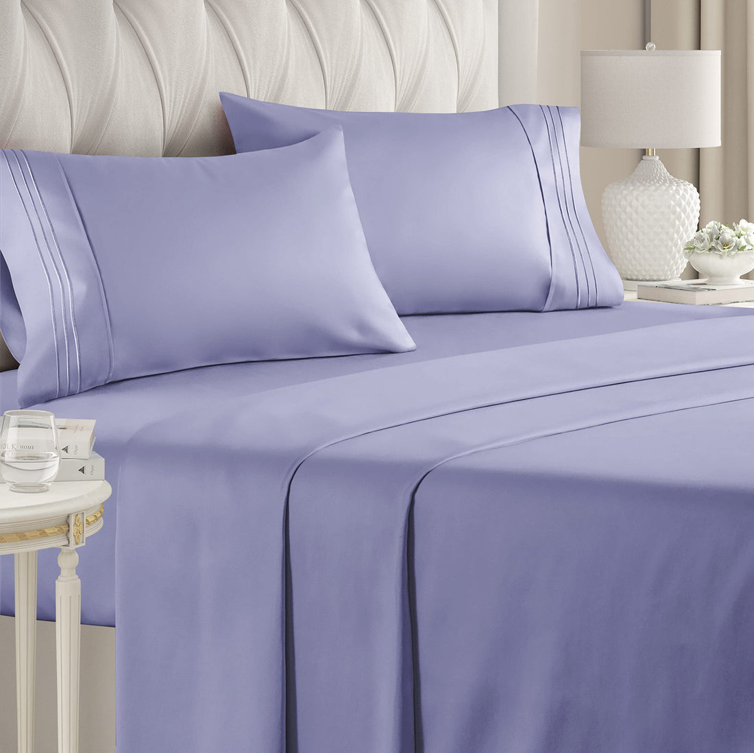 Cymak Queen/King 4 Piece Bedding Sheet Set - Breathable & Cooling Bed Sheets - Hotel Luxury Bed Sheets for Women & Men- Deep Pockets - Easy-fit - Soft & Wrinkle Free - Home Decor -White Oeko-Tex Bed Set