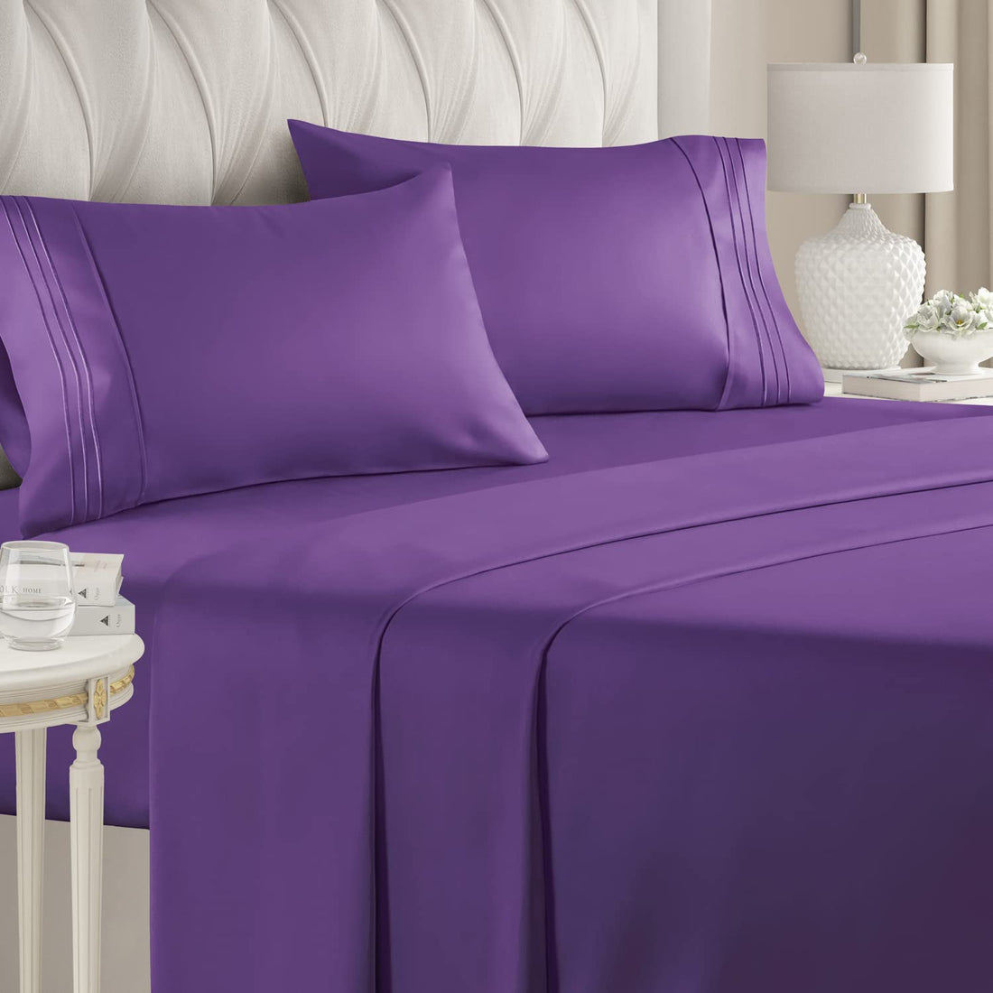 Cymak Queen/King 4 Piece Bedding Sheet Set - Breathable & Cooling Bed Sheets - Hotel Luxury Bed Sheets for Women & Men- Deep Pockets - Easy-fit - Soft & Wrinkle Free - Home Decor -White Oeko-Tex Bed Set